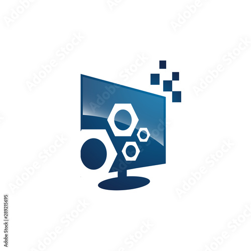 Abstract computer repair logo - tools and screen PC repairs vector
