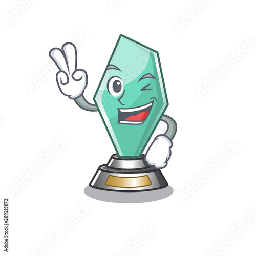 Two finger acrylic trophy isolated with the mascot