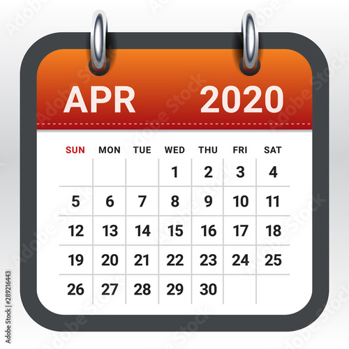 April 2020 monthly calendar vector illustration