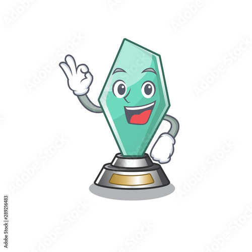 Okay acrylic trophy isolated with the mascot