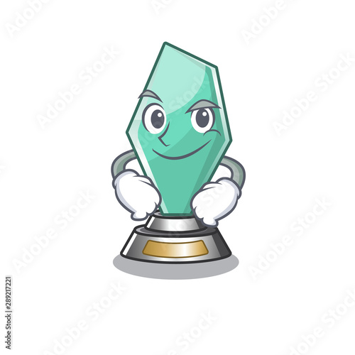 Smirking acrylic trophy isolated with the mascot