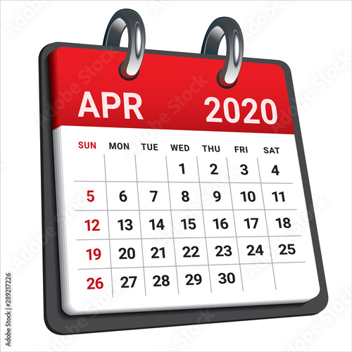 April 2020 monthly calendar vector illustration