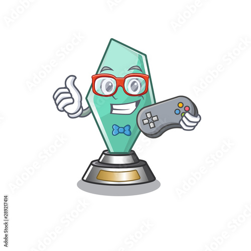Gamer acrylic trophy mascot on a cartoon
