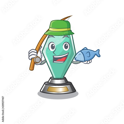 Fishing acrylic trophy mascot on a cartoon