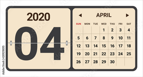 April 2020 monthly calendar vector illustration