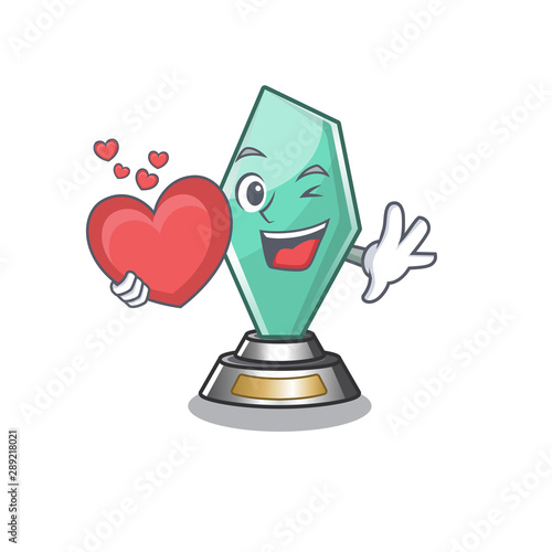 With heart acrylic trophy mascot on a cartoon