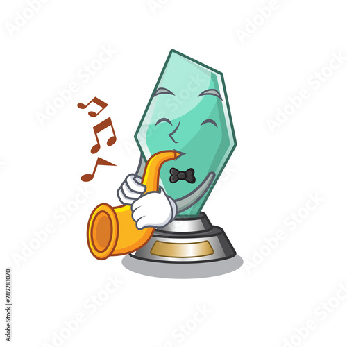 With trumpet acrylic trophy mascot on a cartoon