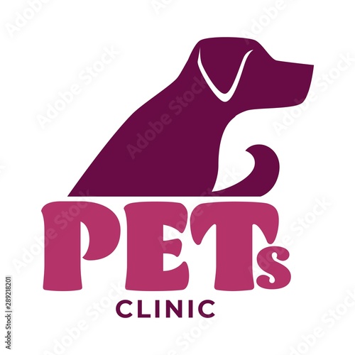 Pets clinic, vet or veterinarian hospital, dog silhouette isolated icon