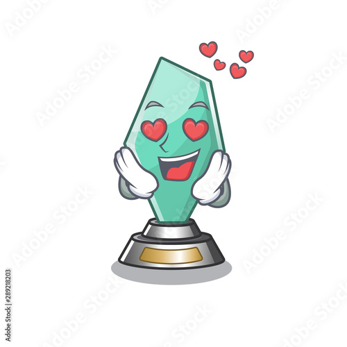 In love acrylic trophy mascot on a cartoon