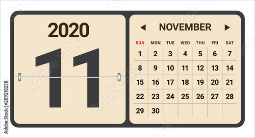 November 2020 monthly calendar vector illustration