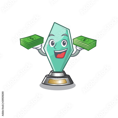 With money bag acrylic trophy mascot on a cartoon