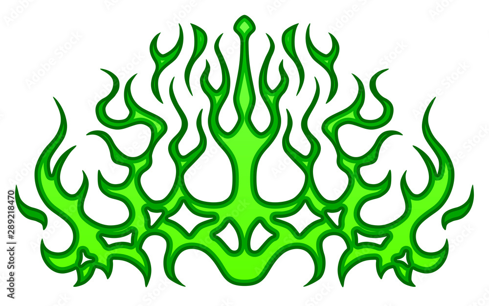 Green tribal flames, sticker on the hood. Car Bike Vehicle Graphics, Vinyls & Decals. Abstract flame, vector illustration. Green tribal flames, sticker on the hood. Car Bike Vehicle Graphics, Vinyls & Decals. Abstract flame, vector illustration.