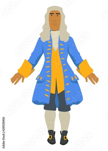 Rococo fashion style, nobleman in wig and jacket with stockings