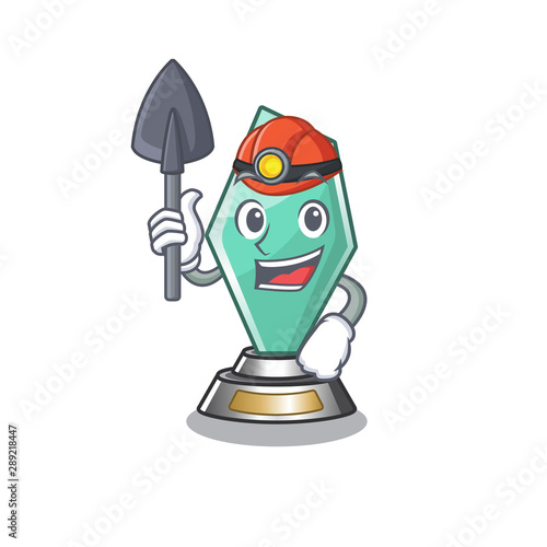 Miner acrylic trophy mascot on a cartoon