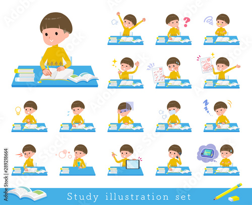 flat type Yellow clothes Bob hair boy_Study