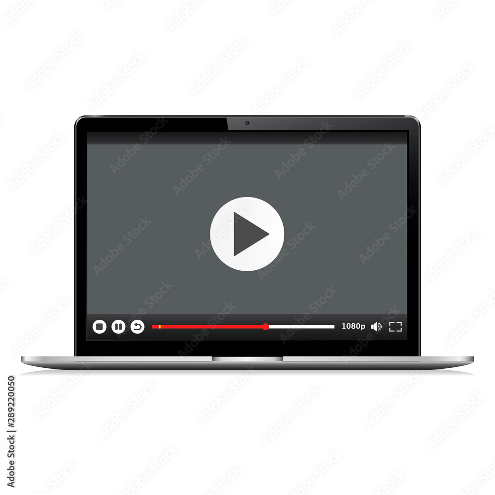 Realistic modern laptop isolated. Video player template. Realistic modern laptop isolated. Video player template.