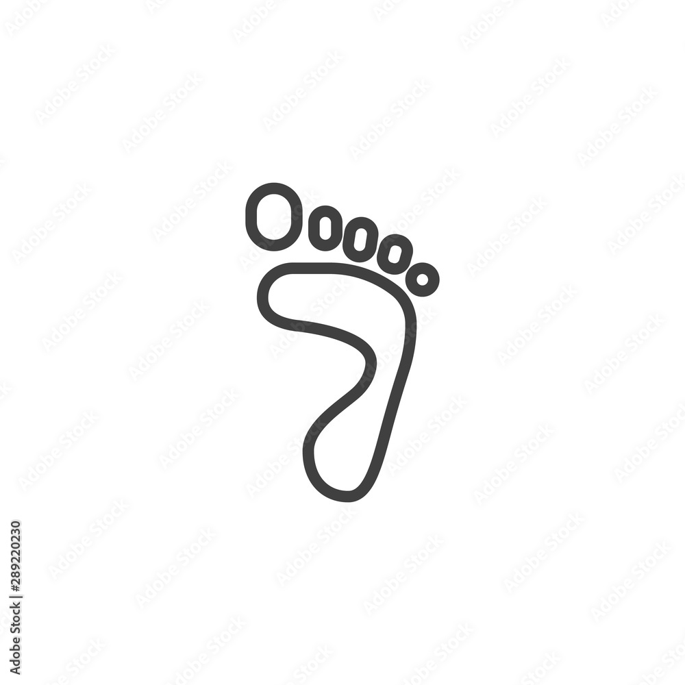 Human foot print line icon. linear style sign for mobile concept and web design. Footprint outline vector icon. Symbol, logo illustration. Vector graphics Human foot print line icon. linear style sign for mobile concept and web design. Footprint outline vector icon. Symbol, logo illustration. Vector graphics