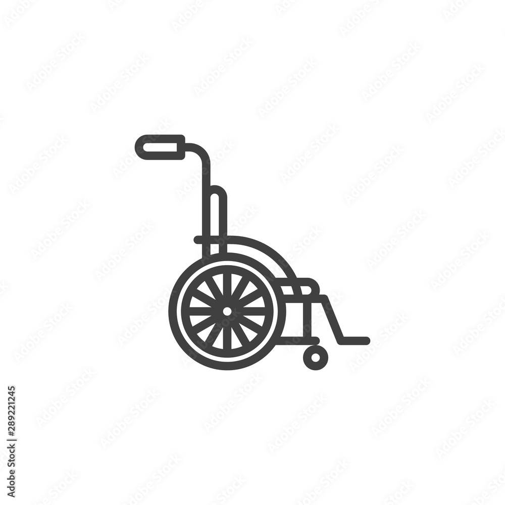 Wheelchair for disabled line icon. linear style sign for mobile concept and web design. Orthopedic wheelchair outline vector icon. Symbol, logo illustration. Vector graphics