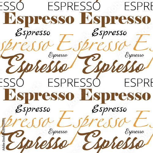 Coffee wallpaper with decorate and calligraphy text. Seamless lettering pattern.