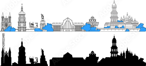 Kiev Ukraine Black Skyline Silhouette vector illustration.