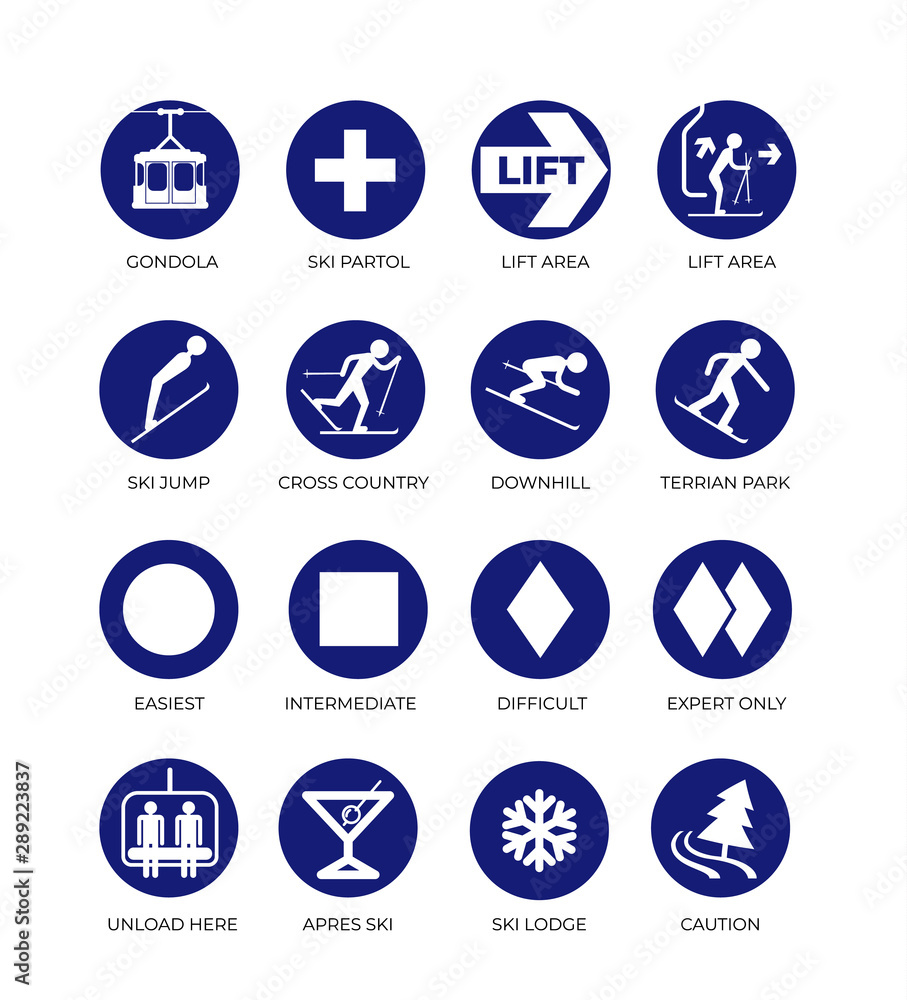 Logo and icon collection for ski and snowboard resorts. Vector illustration.