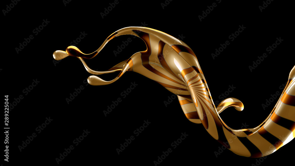 Naklejka premium Beautiful elegant metal splash on a black background. 3d illustration, 3d rendering.