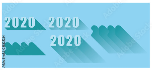 2020 Numeral Character with long shadow. Vector illustration. Editable Path object long shadow.