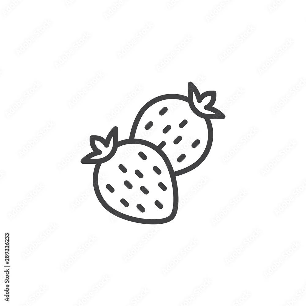 Two strawberries line icon. linear style sign for mobile concept and web design. Strawberry fruit outline vector icon. Symbol, logo illustration. Vector graphics Two strawberries line icon. linear style sign for mobile concept and web design. Strawberry fruit outline vector icon. Symbol, logo illustration. Vector graphics
