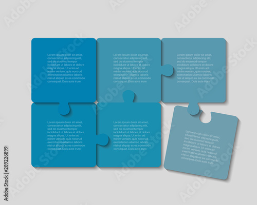 Six jigsaw puzzle template process with text