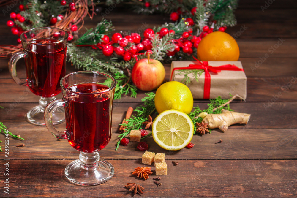 mulled wine, fragrant drink and festive mood atmosphere - concept New Year, Christmas. food background. copy space mulled wine, fragrant drink and festive mood atmosphere - concept New Year, Christmas. food background. copy space