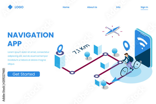 mobile app direction for tracking in isometric illustration style, navigation concept