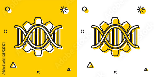 Black Genetic engineering icon isolated on yellow and white background. DNA analysis, genetics testing, cloning, paternity testing. Random dynamic shapes. Vector Illustration