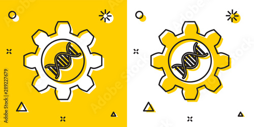 Black Genetic engineering icon isolated on yellow and white background. DNA analysis, genetics testing, cloning, paternity testing. Random dynamic shapes. Vector Illustration