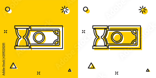 Black Fast payments icon on yellow and white background. Fast money transfer payment. Financial services, fast loan, time is money, cash back concept. Random dynamic shapes. Vector Illustration