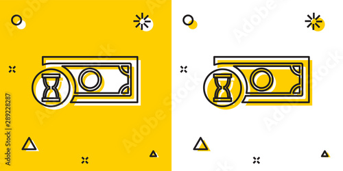 Black Fast payments icon on yellow and white background. Fast money transfer payment. Financial services, fast loan, time is money, cash back concept. Random dynamic shapes. Vector Illustration