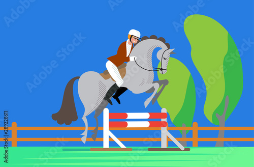 Horse ride competition poster design in flat style.