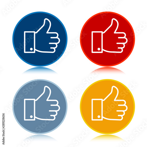 Thumbs up like icon trendy flat round buttons set illustration design