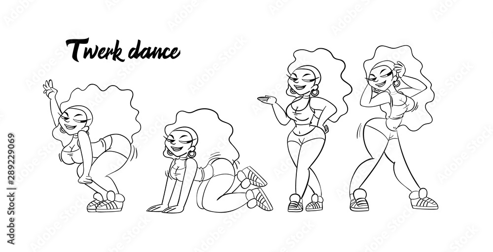 Vecteur Stock Twerk dance character afro sexy girl in cartoon