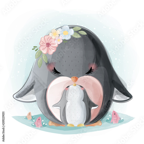 Cute Penguin and Her Child