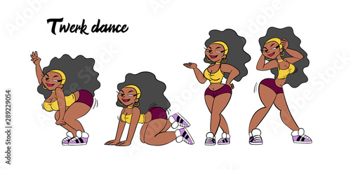 Twerk dance character afro sexy girl in cartoon style.