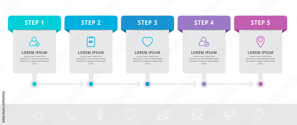 Vector modern infographic flat template label for five diagrams, graph, presentation. Business concept with 5 options and rectangles. Blank space for content, step for step, timeline, workflow, web Vector modern infographic flat template label for five diagrams, graph, presentation. Business concept with 5 options and rectangles. Blank space for content, step for step, timeline, workflow, web