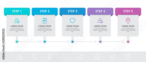 Vector modern infographic flat template label for five diagrams, graph, presentation. Business concept with 5 options and rectangles. Blank space for content, step for step, timeline, workflow, web