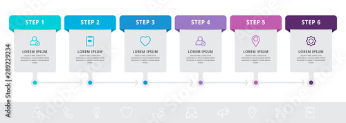 Vector modern infographic flat template label for six diagrams, graph, presentation. Business concept with 6 options and rectangles. Blank space for content, step for step, timeline, workflow, web