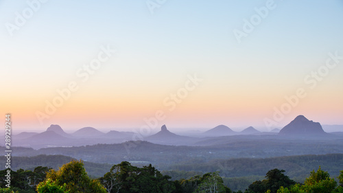 Canvas Print Sunrise over the Glasshouse Mountains