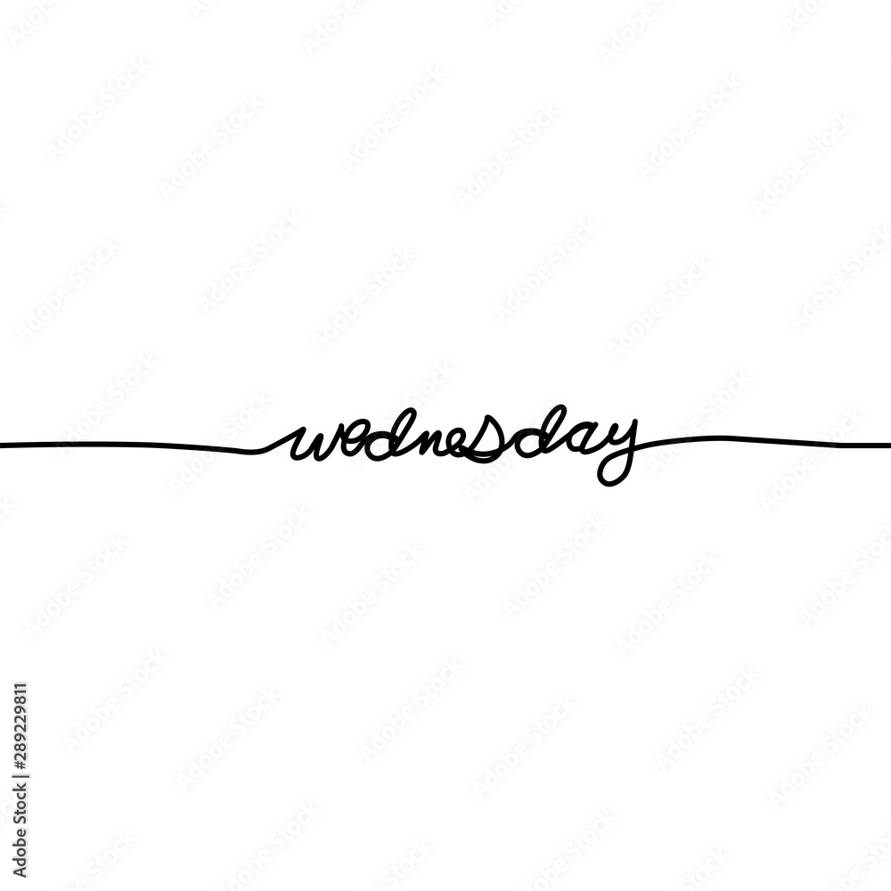 Wednesday, day of the week in a continuous line, on a white background. - Vector Wednesday, day of the week in a continuous line, on a white background. - Vector