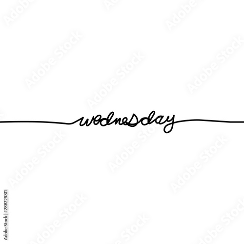 Wednesday, day of the week in a continuous line, on a white background. - Vector