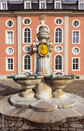 Schloss Bruchsal castle, district court with the Amalien fountain, Baden-Wuerttemberg, Deutschland, Europa photo