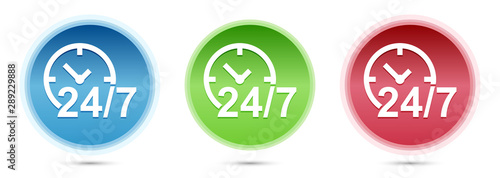 24/7 clock icon glass round buttons set illustration