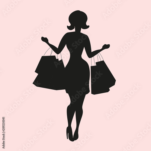 Black silhouette, Lady with shopping bags