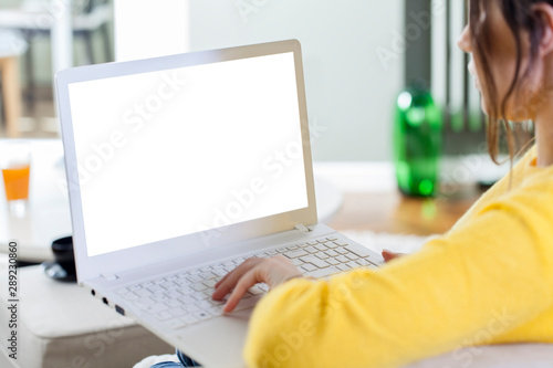 Young woman using laptop pc at home